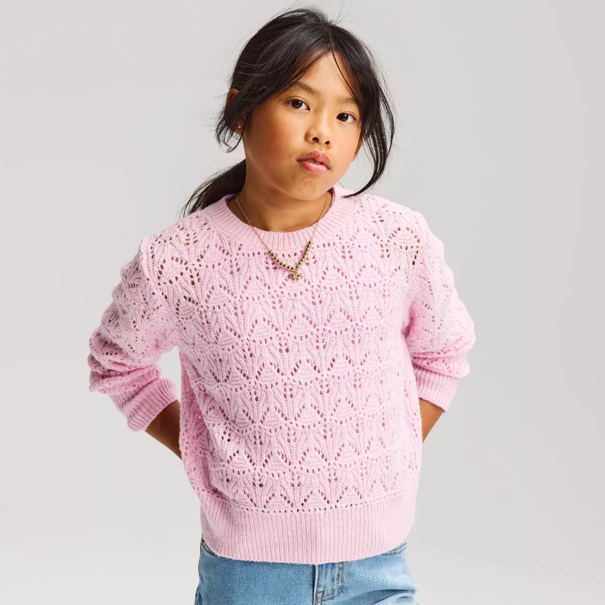Girls' Pointelle Pullover Sweater - Cat & Jack\u2122 Pink XL | Target