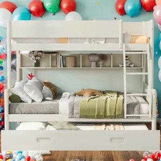 Twin over Full Bunk Bed with Twin Size Trundle and Solid Wood Slats | Bed Bath & Beyond