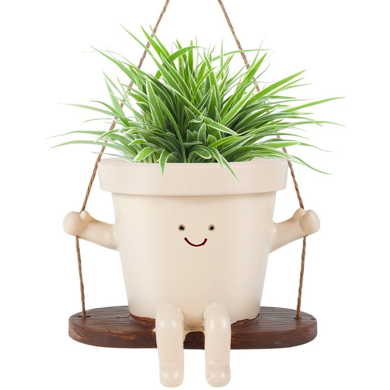 Swing Planter Pot Smile Face Swing Flowers Pot Cute Hanging Swing Planter Resin Swing Plant Pot f... | Walmart (US)