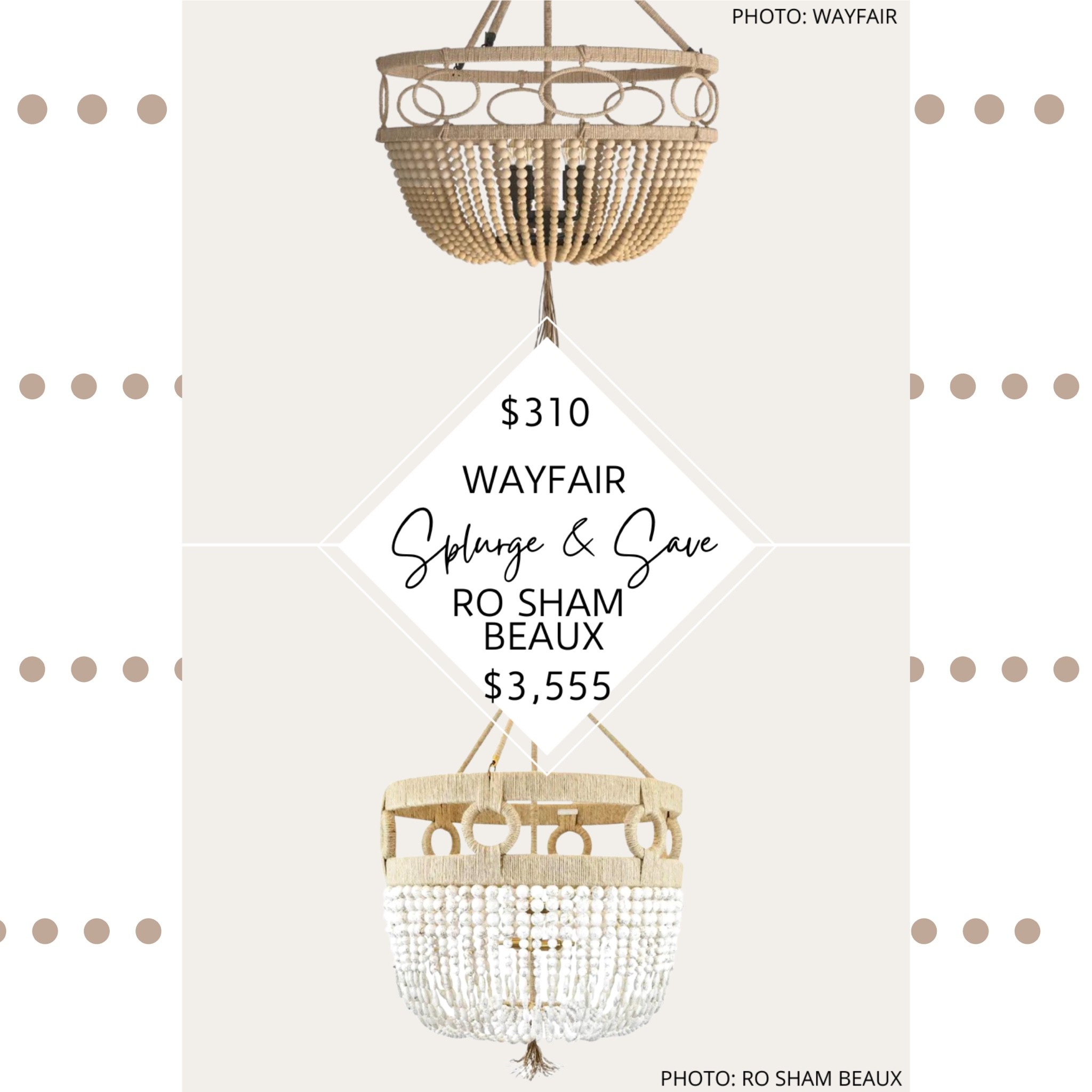 🚨Updated Find🚨 If these lights look familiar, it’s very possible you’ve seen Ro Sham Beaux’s beaded chandeliers before. From Pinterest to magazines, they are THE coastal luxury lighting; a perfect example of this is Ro Sham Beaux’s Frankie Malibu Beaded Chandelier. It features draped beads, a hemp-wrapped frame, a hemp tassel, and is 24" wide.

Wayfair’s Jetter 4-Light Drum Chandelier has an almost perfect 5-star rating and also features draped beads.  It has a rope-wrapped frame, is 24" wide, and has a rope tassel hanging from the middle of the fixture.

#roshambeaux #wayfair #lighting #chandelier #beadedchandelier #kitchen #diningroom #light #coastal #homedecor #decor #design #lookforless #dupe #lookalike #luxuryforless #luxury #boho.  Ro Sham Beaux Frankie Malibu chandelier dupe. Ro Sham Beaux look for less. Beaded chandelier. Hemp chandelier. Draped beaded chandelier, beaded chandelier, beaded semi-flush mount, draped beaded semi-flushmount, hemp wrapped chandelier, rope chandelier, beaded tassel chandelier. Decorating on a budget. Home decor. Lighting dupes. Coastal lighting. Modern traditional. Transitional.  Living room lighting. Kitchen lighting. Bedroom lighting. Dining room lighting. 

#LTKsalealert #LTKhome #LTKstyletip