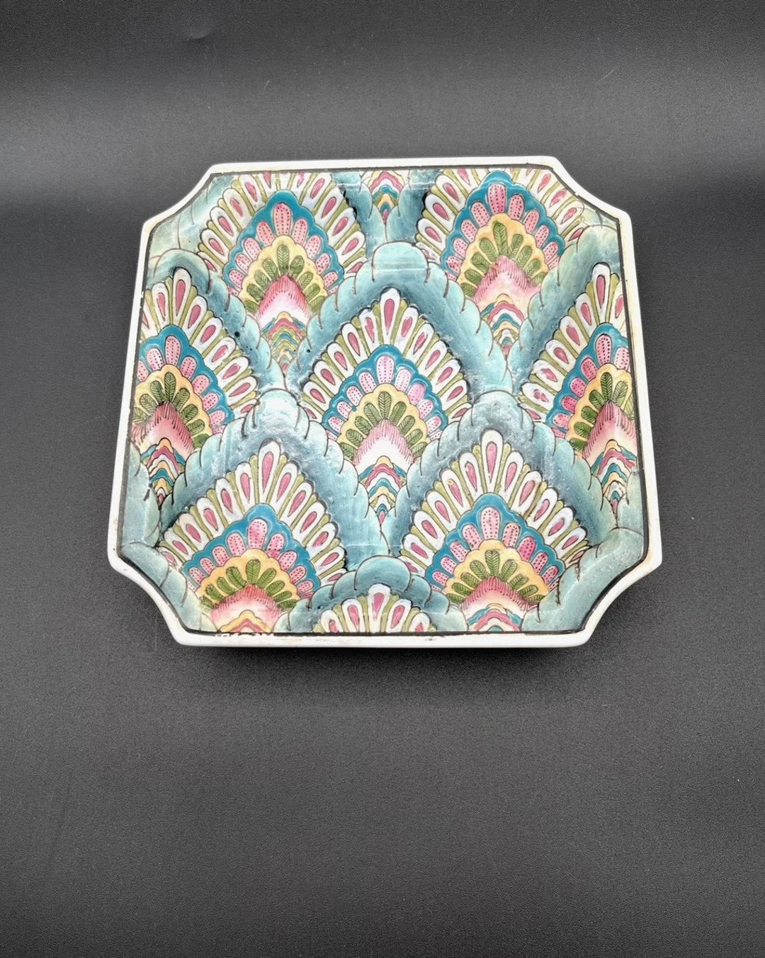 Chinoiserie Hand Painted Peacock Feather Design Square Plate Chinese Antique Chinese Chinoiserie ... | Etsy (US)