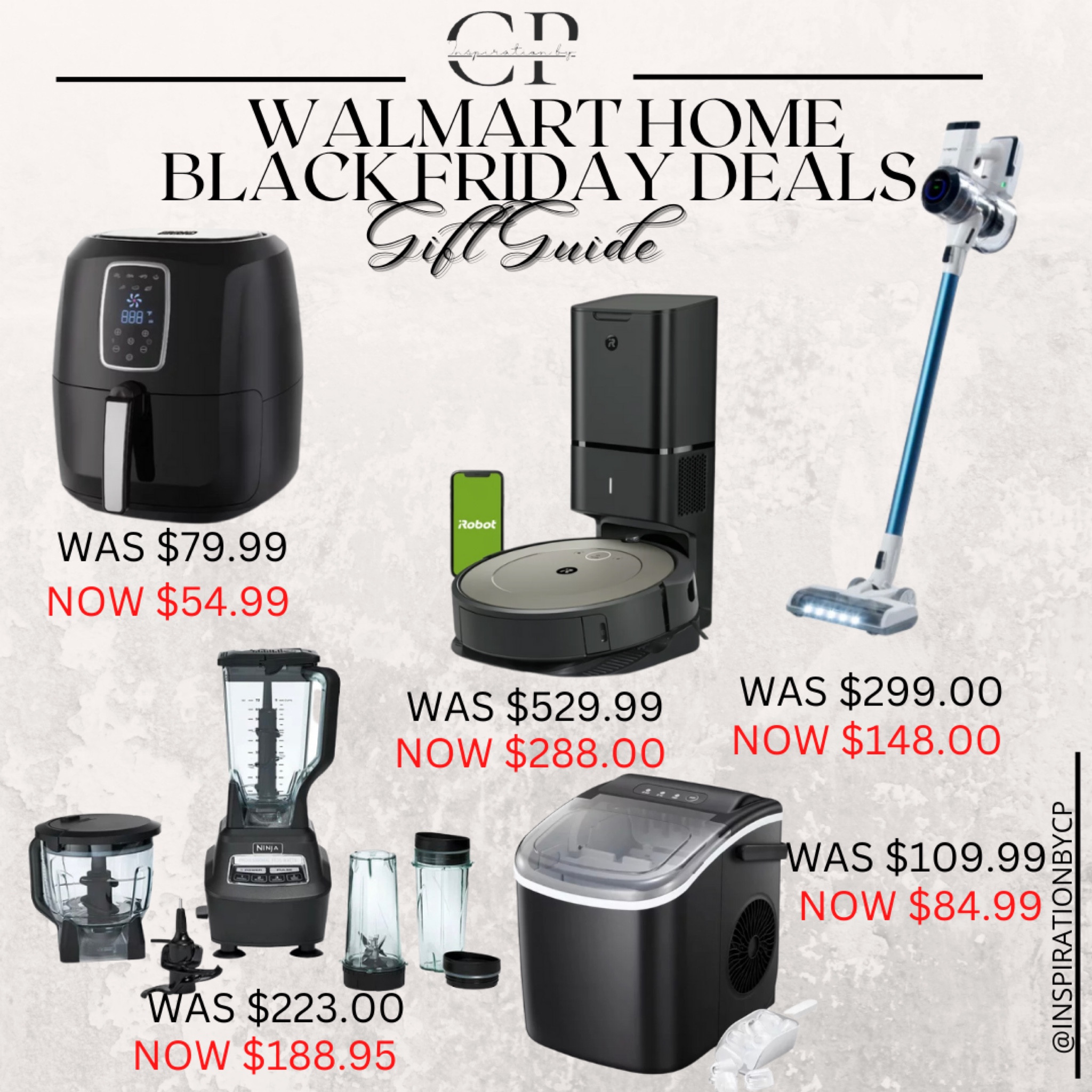 Walmart Black Friday Deals 
Follow @InspirationbyCP on instagram for more sources and daily deals 

Walmart deals, vacuum, ice maker, food processor, kitchen essentials, air fryer, gift guide

#LTKhome #LTKGiftGuide #LTKsalealert