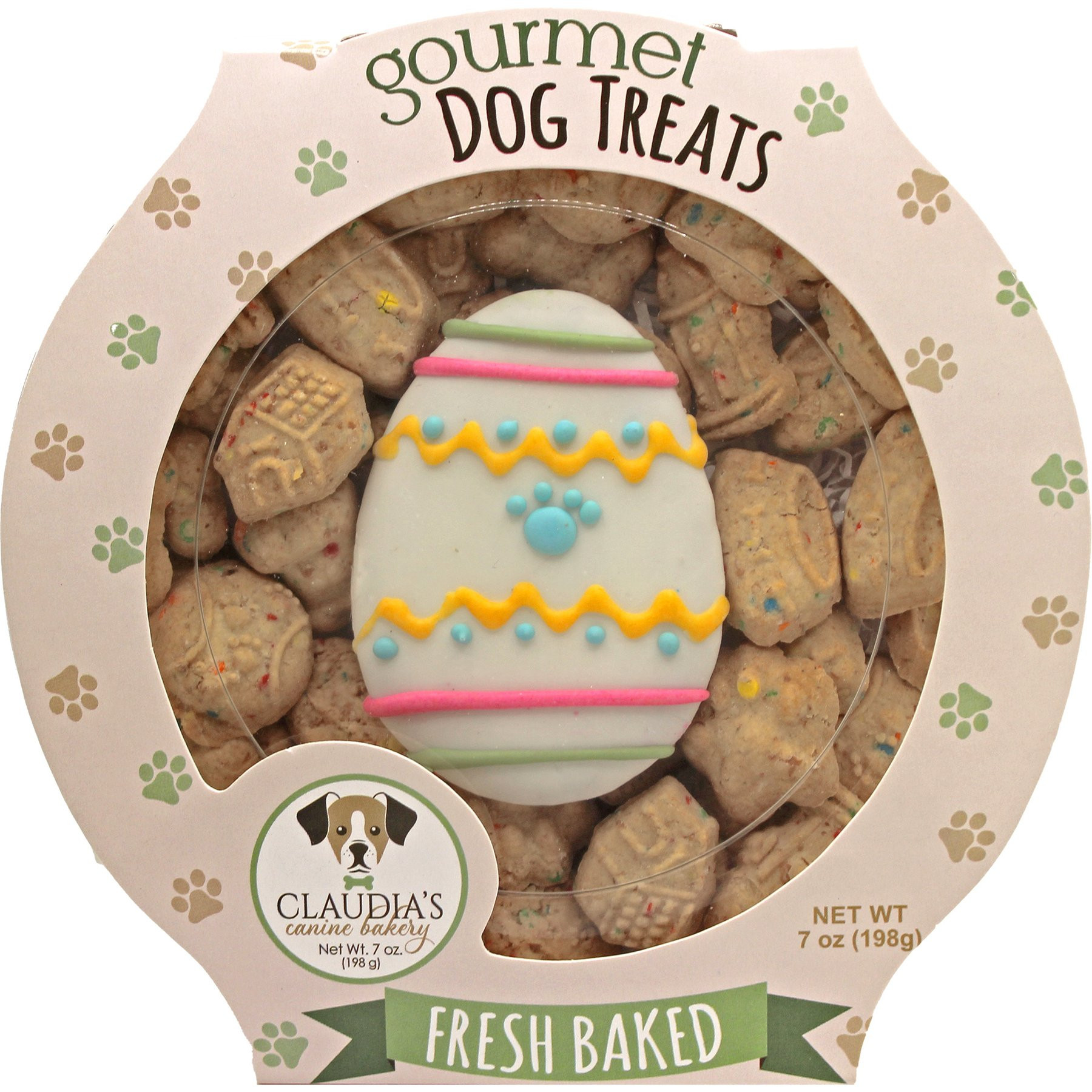 Claudia's Canine Bakery Easter Egg Paw Human-Grade Peanut-Butter Flavored Crunchy Dog Treats, 7-oz tub | Chewy