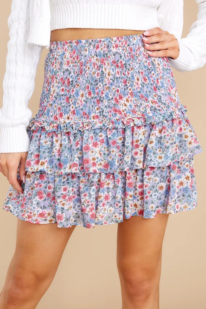 Looking For Sunshine Blue And Lavender Floral Print Skirt | Red Dress 