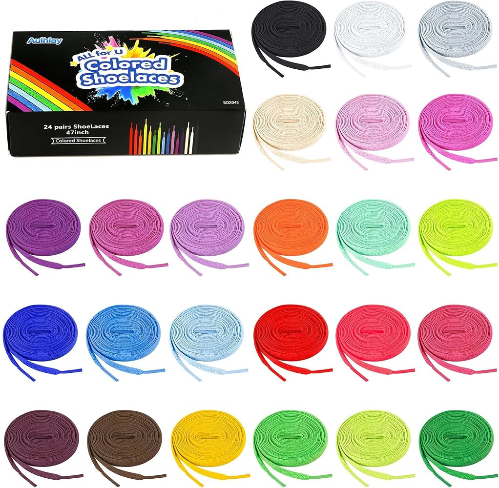 Auihiay 24 Pairs Flat Colored Shoelaces Shoestrings for Sneakers Skate Shoes Sport Shoes Boots | Amazon (US)