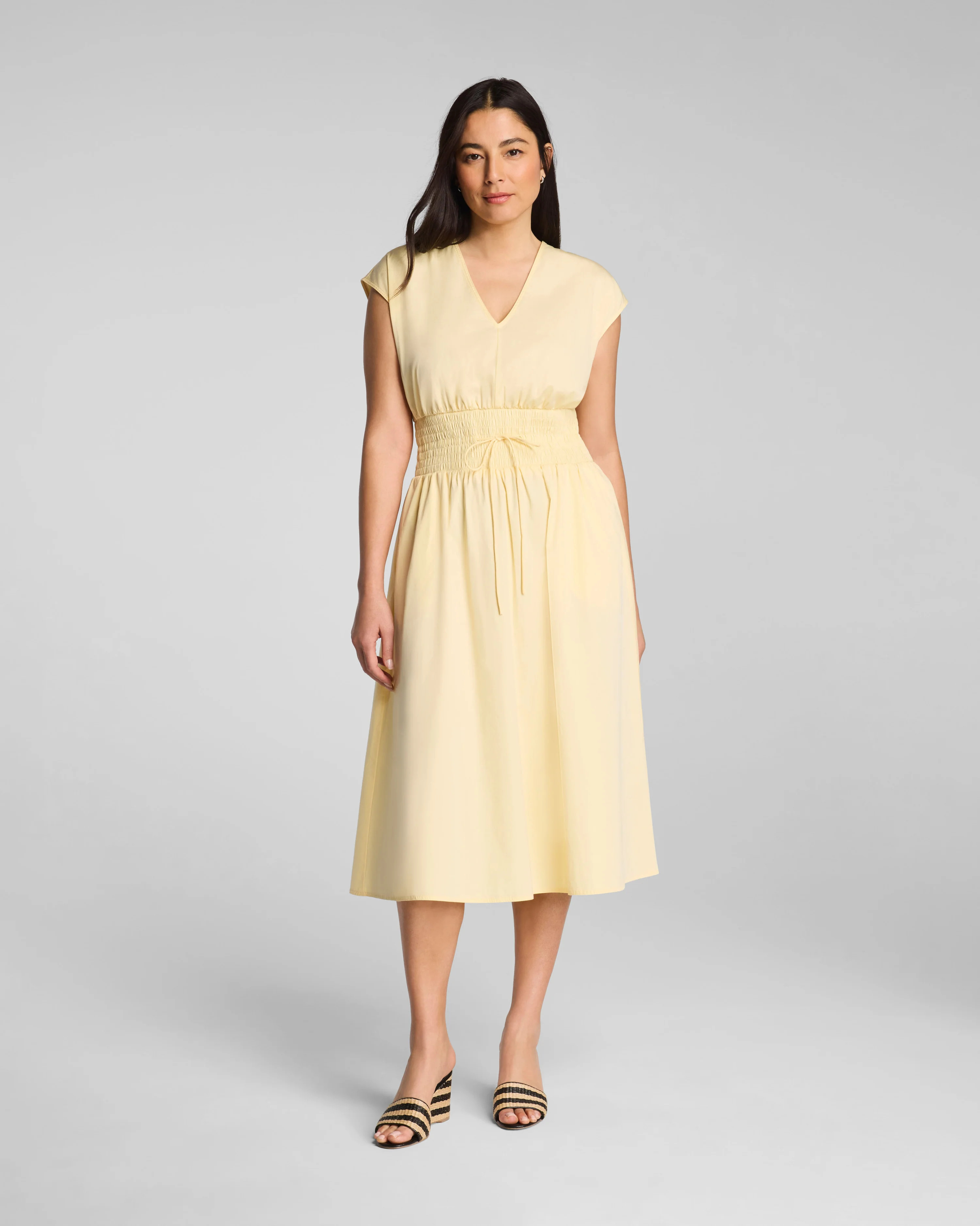 SPANX® Poplin V-Neck Smocked Midi Dress | Supima® Cotton | Spanx