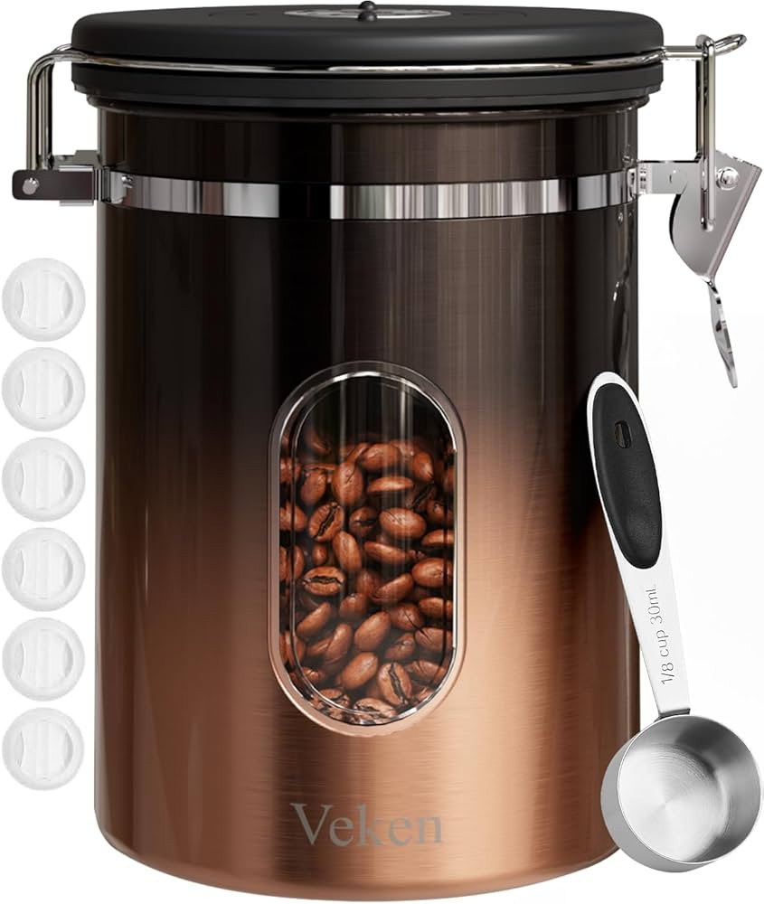 Veken Coffee Canister with Window, Cereal, Grounds Coffee, Beans, Tea, Flour, Sugar, Airtight Sta... | Amazon (US)