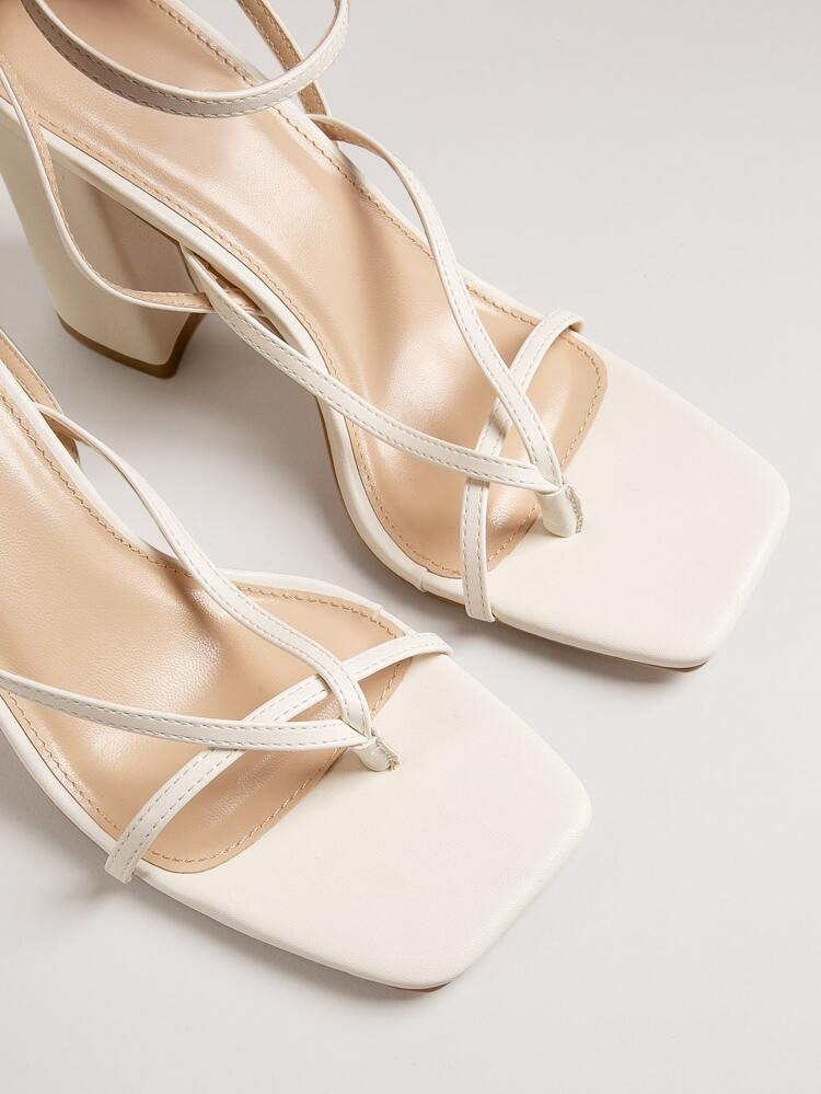 Vegan Leather Square Toe Strappy Heels | SHEIN