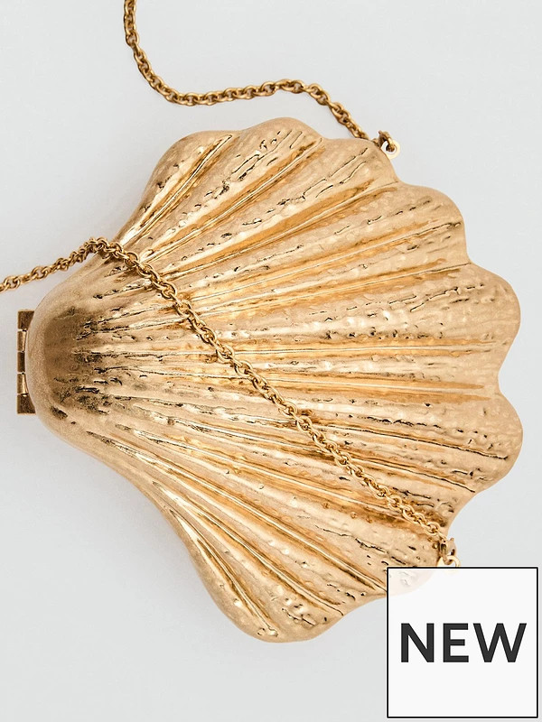 Mango Shell Design Clutch Bag - Gold | Very (UK)