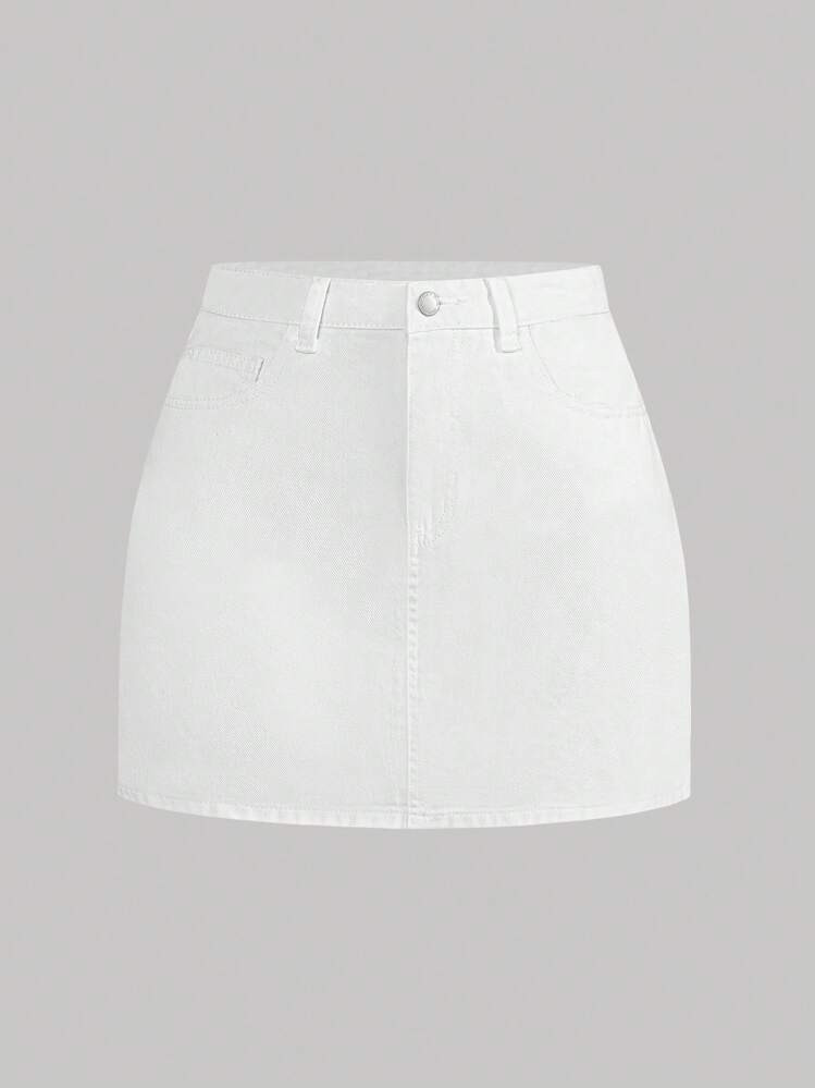 SHEIN MOD Damen Mini Denim Rock, Rote Baumwolle Lässig | SHEIN