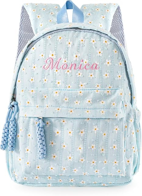 MT WORLD Daycare Backpack with Flower Personalized Floral Backpack with Embroidered Name - 12 Inc... | Amazon (US)