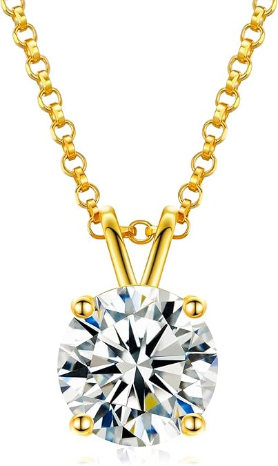 Moissanite Necklace for Women,0.1CT-12.0CT Lab Created Diamond Pendant 18K White/Yellow Gold Plat... | Amazon (US)
