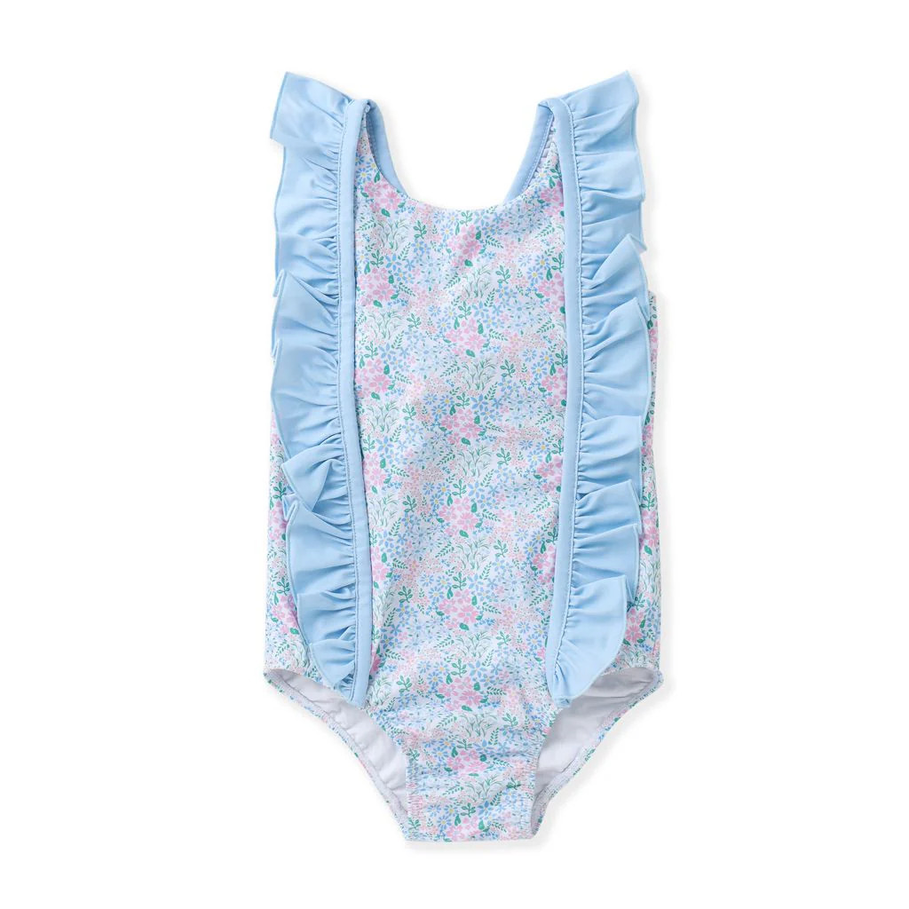 Swoon Blue Ditsy Floral Ruffle Swimsuit | Persnickety
