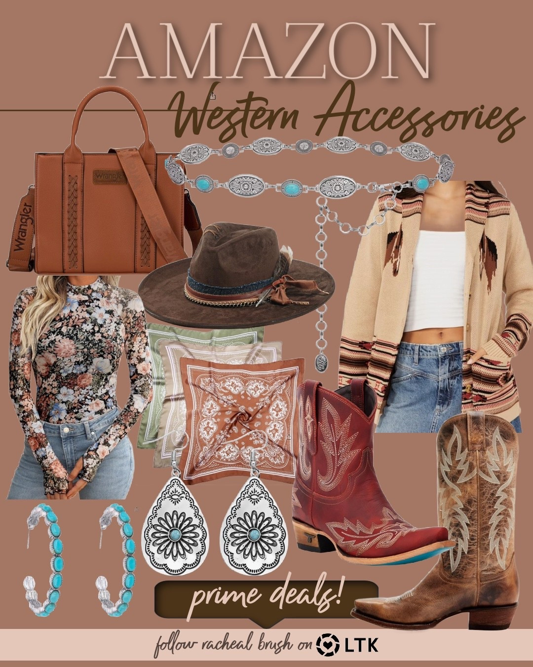 Amazon Western accessories and clothing finds - some of my favorite items! 
Shirt: size large
Sweater: size medium
Lane and Idyllwind boots: TTS or size up 1/2 size for extra room

Western accessories, western chic, turquoise jewelry, boho style, cowboy boots, wrangler, western hat, wide brim fedora hat, silk scarf, wrangler purse, horse cardigan, boot barn 

#LTKSeasonal #LTKSaleAlert #LTKStyleTip