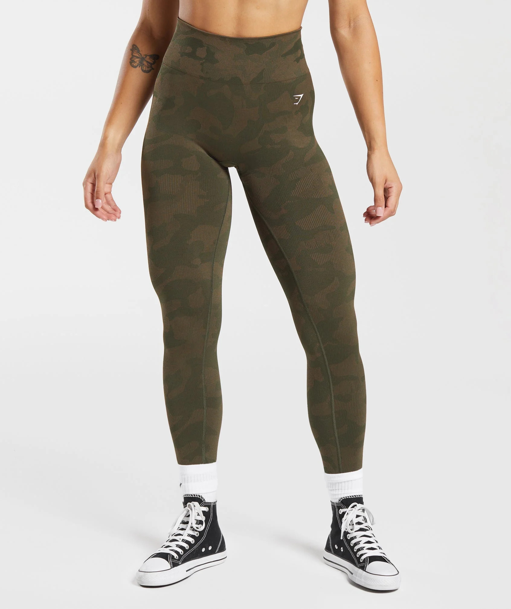 Gymshark Adapt Camo Seamless Ribbed Leggings - Winter Olive/Soul Brown | Gymshark US