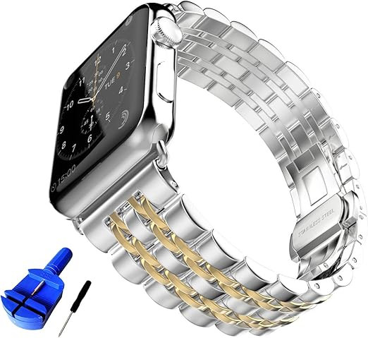 HUANLONG Compatible with Apple Watch Band, Solid Stainless Steel Metal Replacement Watchband Brac... | Amazon (US)