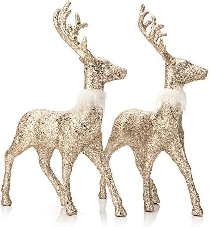 iPEGTOP 2 Pcs Glitter Reindeer Decor Christmas Standing Deer Figurines, 12.6" X 9" Holiday Decora... | Amazon (US)