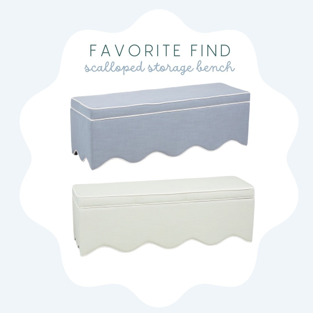 Scalloped storage bench with contrast piping! 