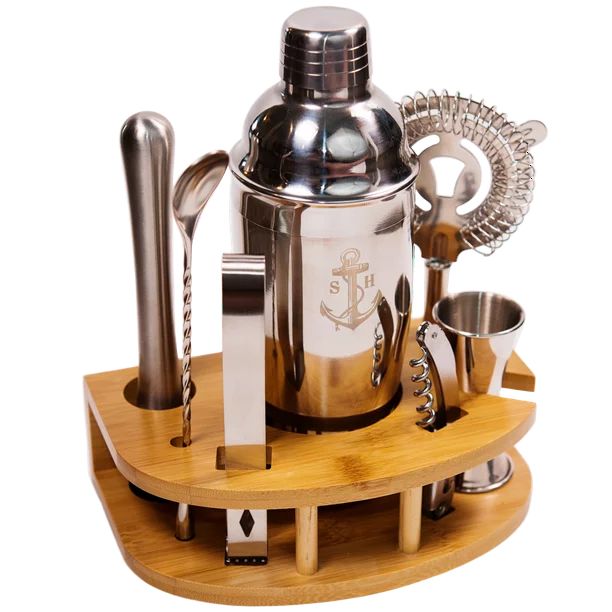 Stock Harbor 8 Piece Stainless Steel Bartender Set with Curved Bamboo Base Cocktail Bar Tool Set | Walmart (US)