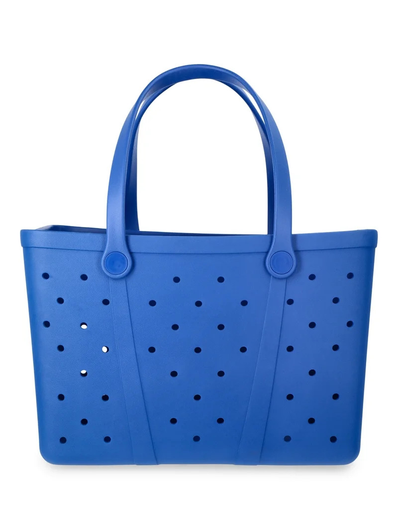 Time and Tru Women's Lightweight Beach Tote Bag, Blue | Walmart (US)