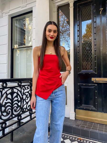 Red for Galentine’s/Valentine’s ❤️
Red top, blue wide leg jeans, red lipstick

#LTKSeasonal