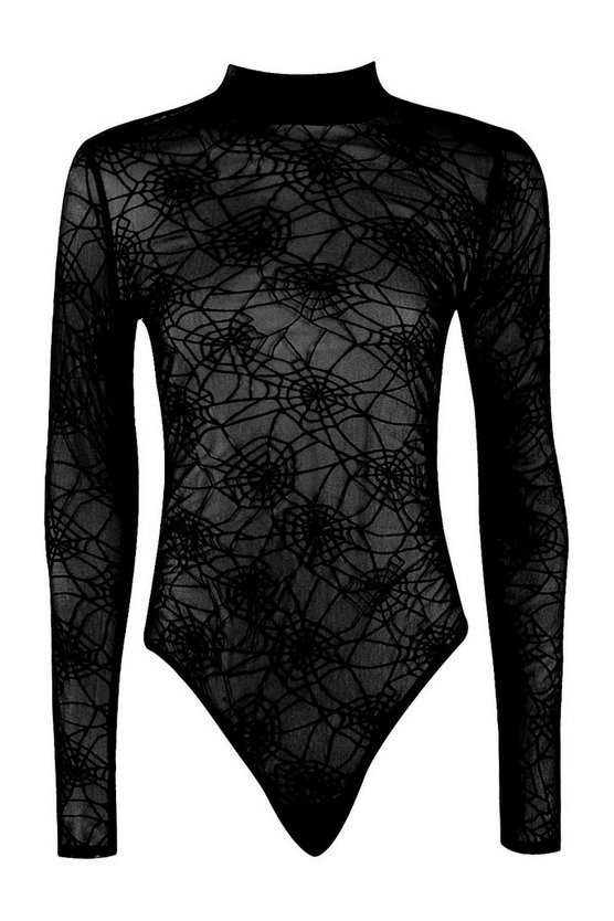 Tall Maisie Halloween Spider Web Mesh Bodysuit | Boohoo.com (US & CA)