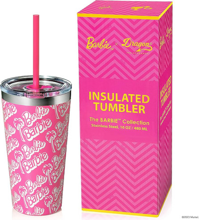 Dragon Glassware x Barbie Tumbler, Stainless Steel Vacuum Insulated Travel Tumbler, Comes with Li...