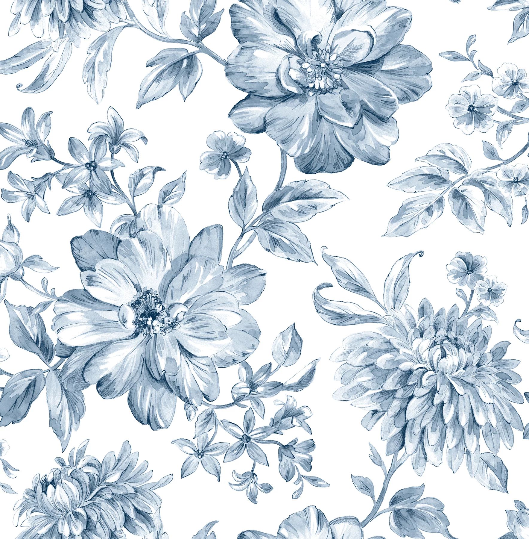 Brewster Gabriela Blue Floral Wallpaper | Walmart (US)