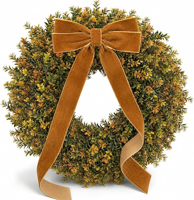 ICX 24-26'' Fall Boxwood Wreaths for Front Door Decor, Fall Wreath with Bow | Amazon (US)