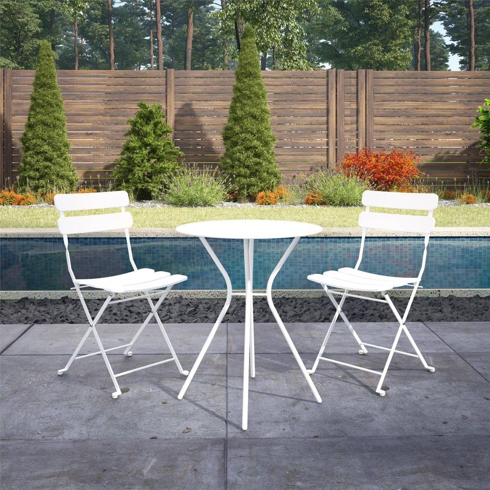 3pc Bistro Set with Folding Chairs White - Room & Joy | Target