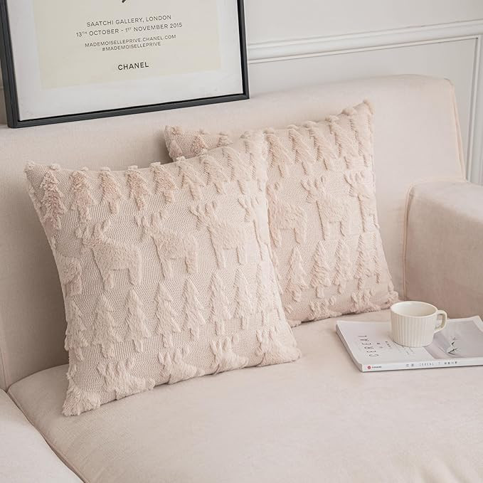 Christmas Snowflake Decorative Throw Pillow Covers Set of 2 Packs, Soft Fluffy Pillowcases for Ho... | Amazon (US)