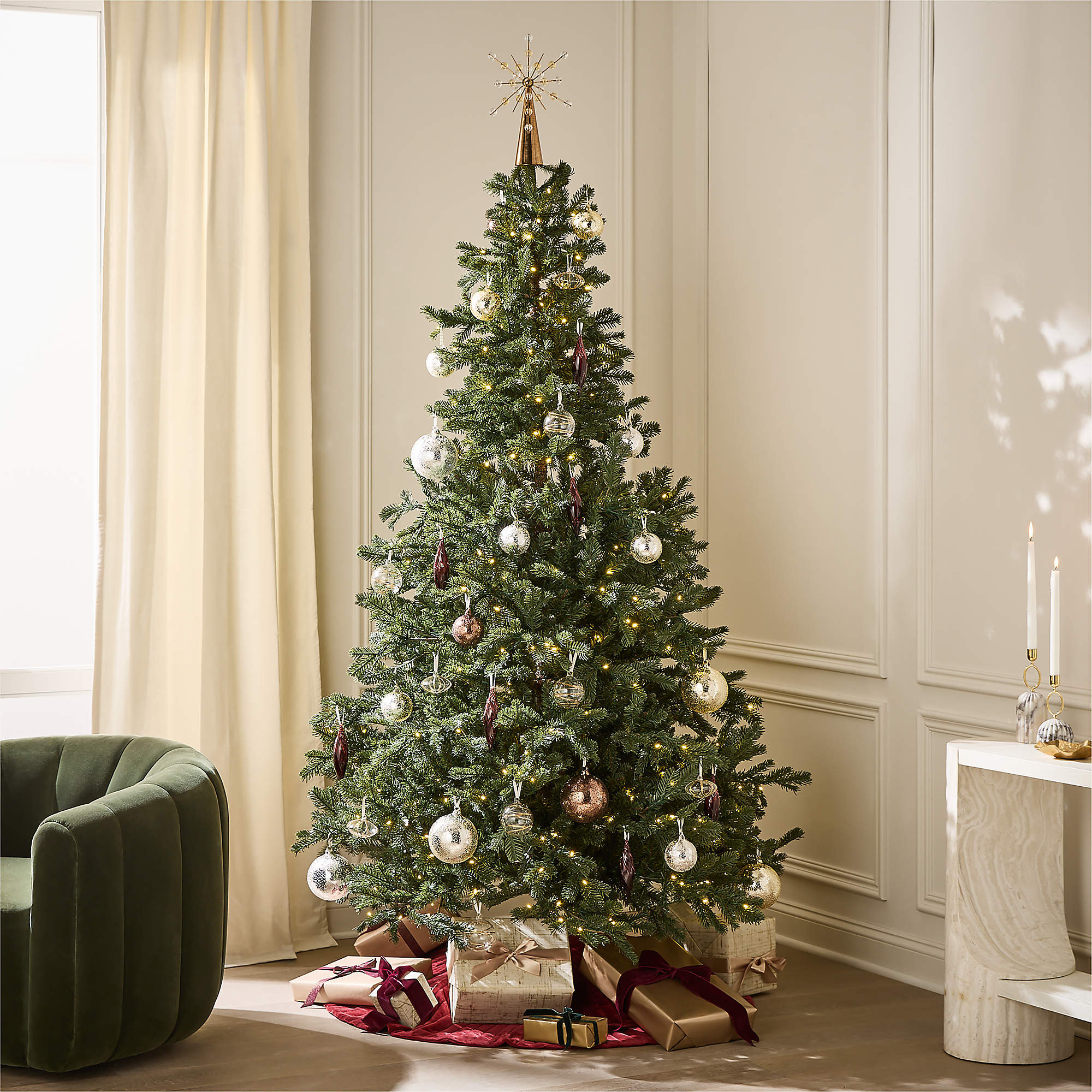 Faux Noble Fir Pre-Lit LED Christmas Tree with Warm White Lights 7.5' | CB2 | CB2