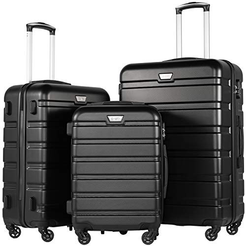 Coolife Luggage Set, Lightweight Durable Hardshell, 3 piece, Black | Amazon (US)