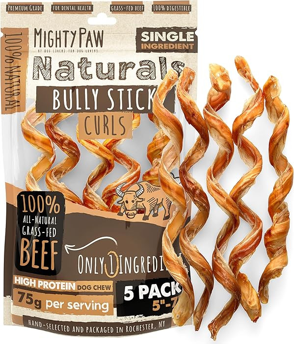 Mighty Paw Naturals Curly Bully Sticks for Dogs - Grass Fed Beef Chews. Bully Sticks for Large Do... | Amazon (US)