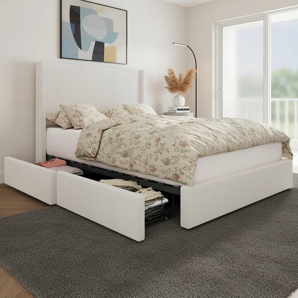 Ebern Designs Bed Frame, With 4 Storage Drawer And Headboard | Wayfair | Wayfair North America