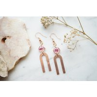 Real Pressed Flowers Earrings, Rose Gold Arch Drops With Pink Heathers | Etsy (US)