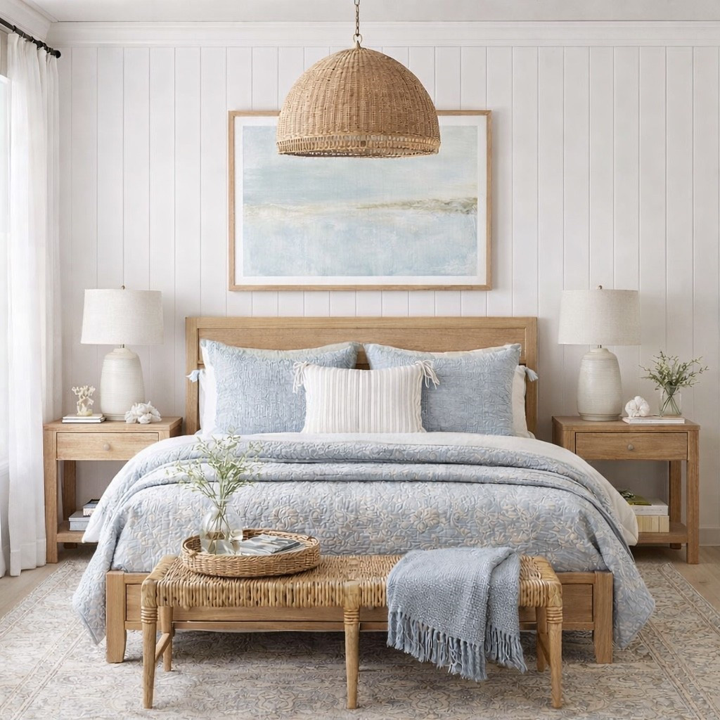 Soft coastal layers and natural textures 🌊

A light wood bed, vertical shiplap wall, and layered blue bedding create a calm cottage feel, while the rattan chandelier and woven accents add warmth and texture. Shop the look below! 


Interior style
Bedroom decor
Coastal home 
Coastal bedroom
Cottage style 

#LTKHome