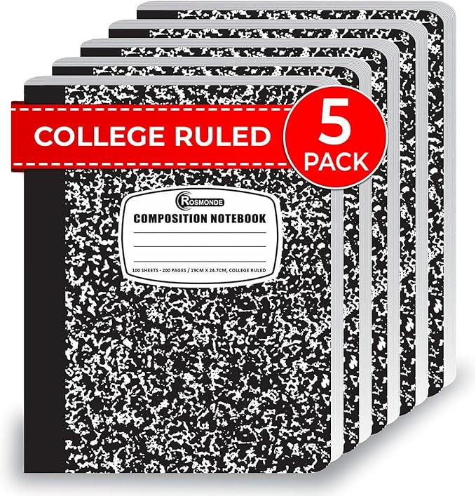 College Ruled Composition Notebooks 5 Pack, 200 Pages (100 Sheets), 9-3/4" x 7-1/2", White & Blac... | Amazon (US)