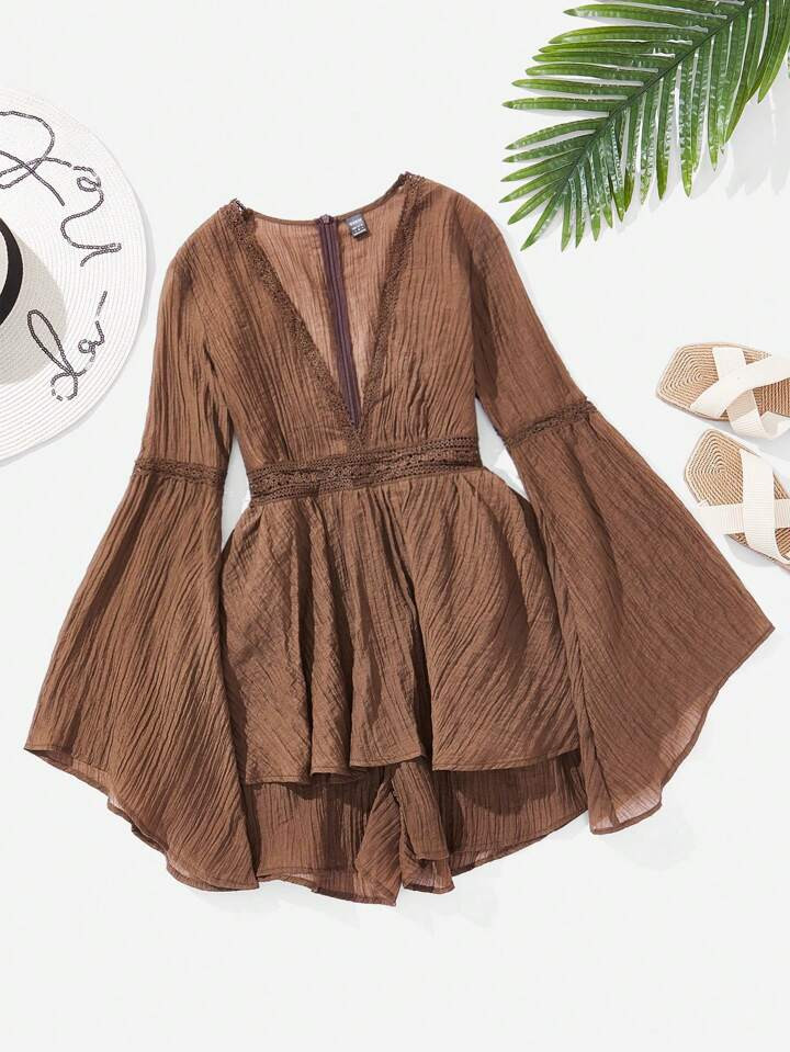 SHEIN WYWH Guipure Lace Insert Flounce Sleeve Peplum Blouse | SHEIN