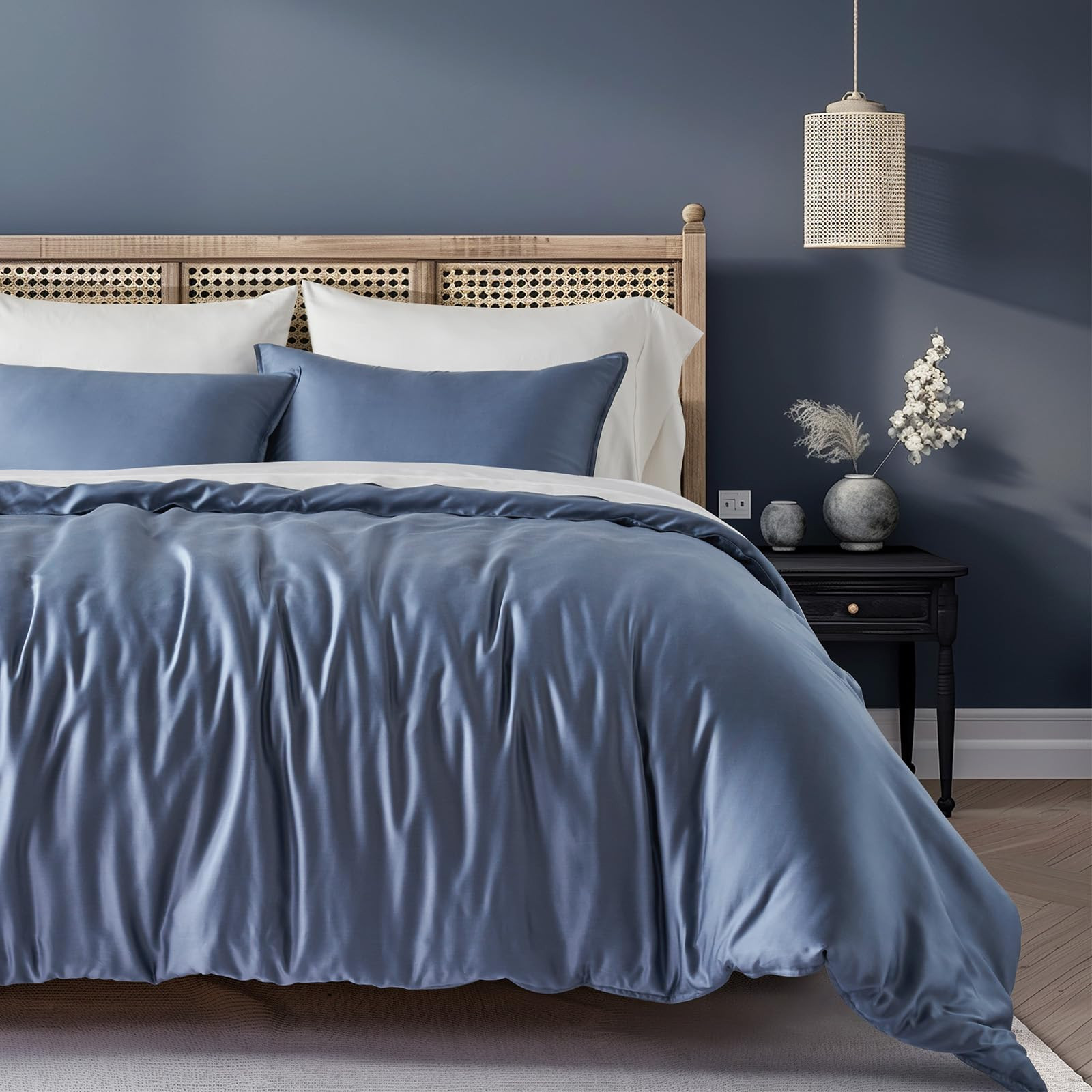 EVERGRACE Tencel Lyocell Cooling Duvet Cover Set King Size 3 Piece, 100% Natural Eucalyptus Lyocell Fiber from Austria, Luxury Silky Soft Comforter Cover with 2 Shams, Stormy Blue, 90"x104" | Amazon (US)