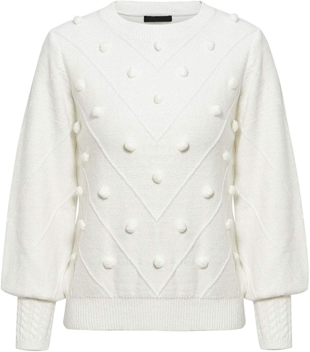 Miessial Women's Crew Neck Lantern Sleeve Sweater Pullover Elegant Knit Jumper Top | Amazon (US)