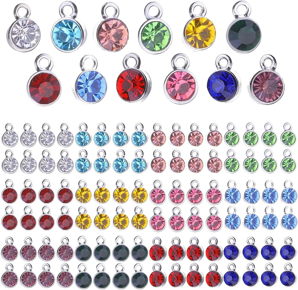 URROMA 96 Pcs Round Crystal Charms for Jewelry Making Crystal Charms for Earring Making Bracelet ... | Amazon (US)