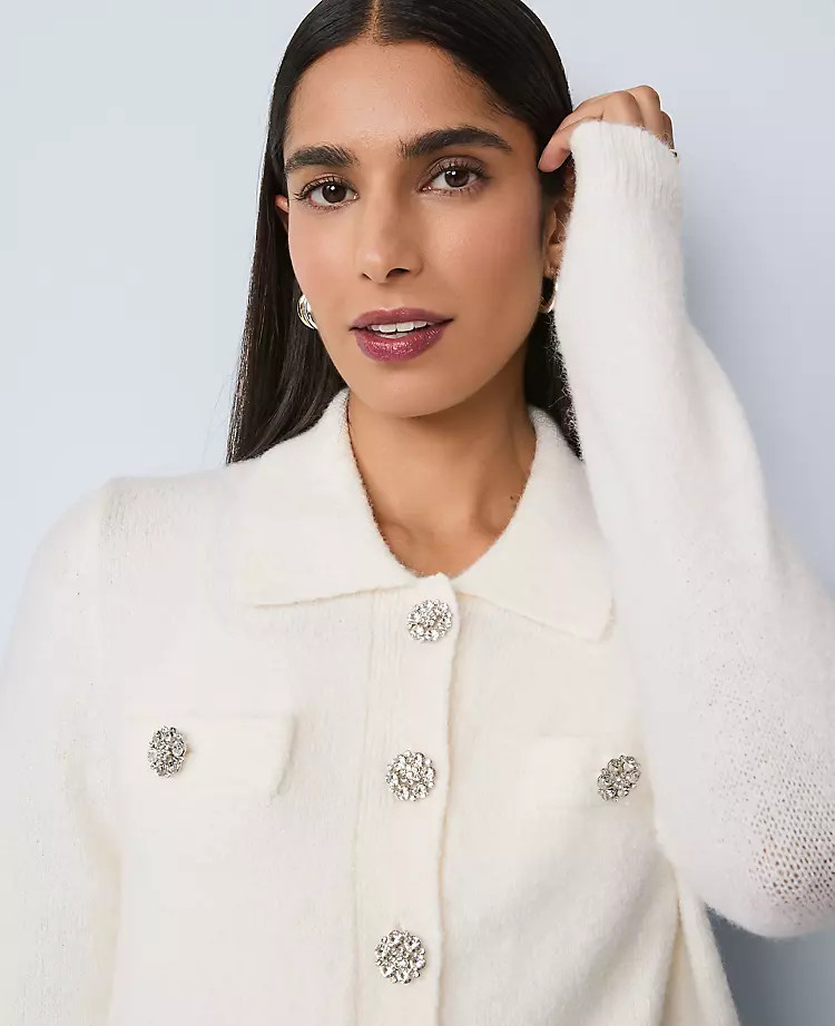 Embellished Collared Cardigan | Ann Taylor