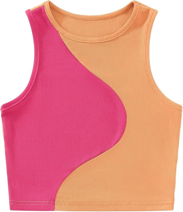 SweatyRocks Women's Summer Ribbed Knit Sleeveless Vest Color Block Crop Tank Top | Amazon (US)