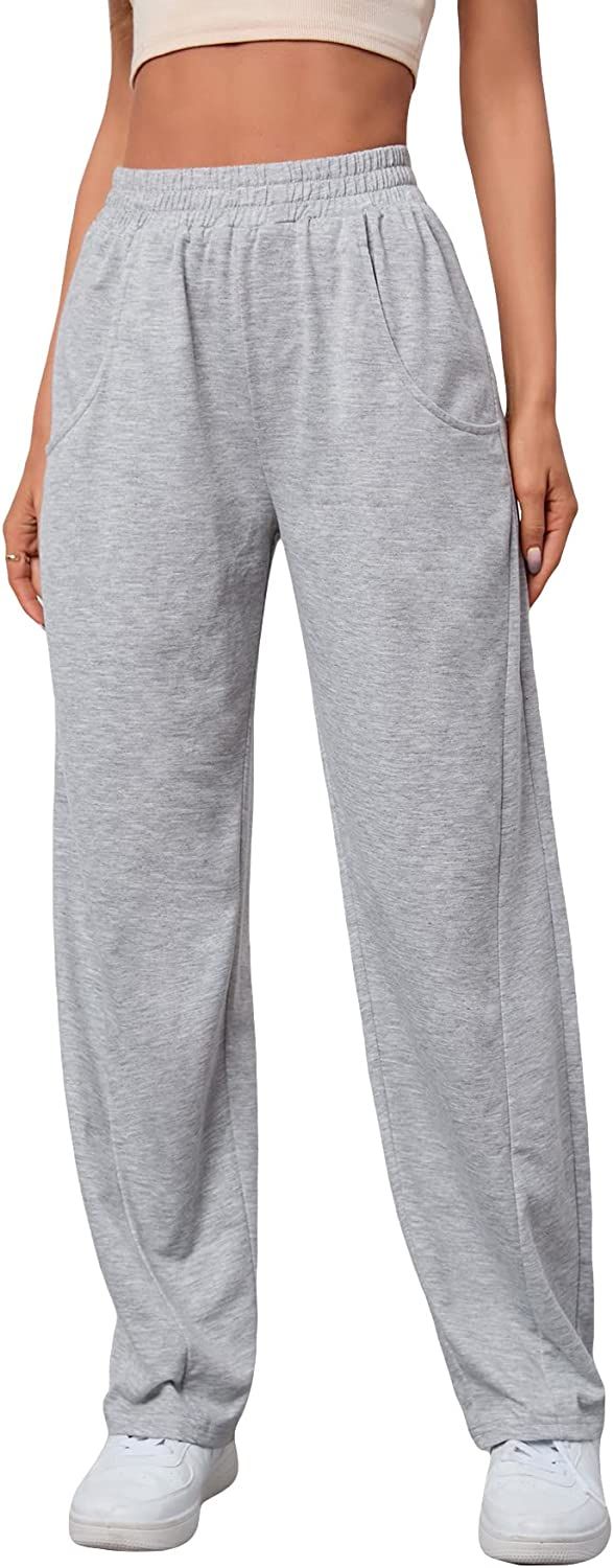 SOLY HUX Women's High Elastic Waisted Sweatpants Loose Straight Leg Sports Workout Pants with Poc... | Amazon (US)
