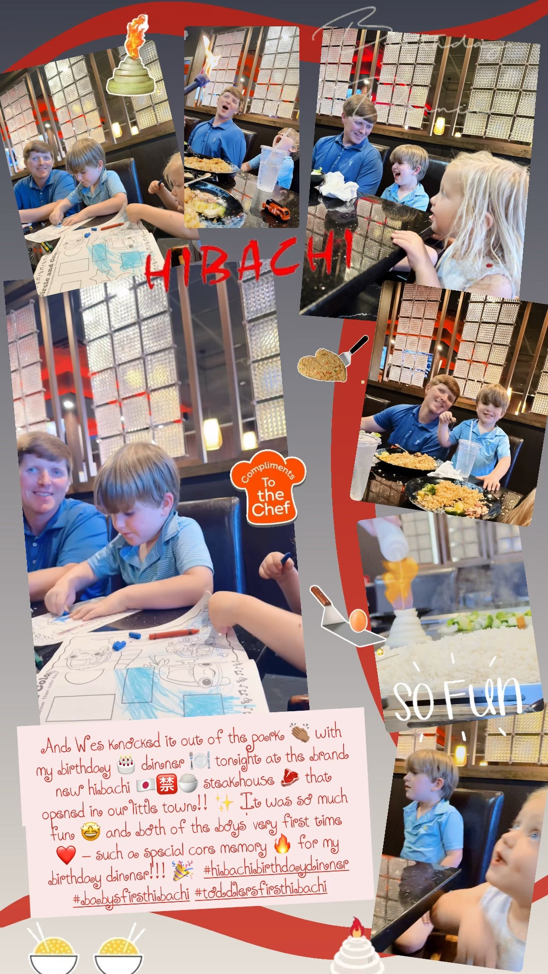 And Wes knocked it out of the park 👏🏽 with my birthday 🎂 dinner 🍽️ tonight at the brand new hibachi 🇯🇵🈲🍚 steakhouse 🥩 that opened in our little town!! ✨ It was so much fun 🤩 and both of the boys’ very first time ❤️ - such a special core memory 🔥 for my birthday dinner!!! 🎉  #hibachibirthdaydinner #babysfirsthibachi #toddlersfirsthibachi