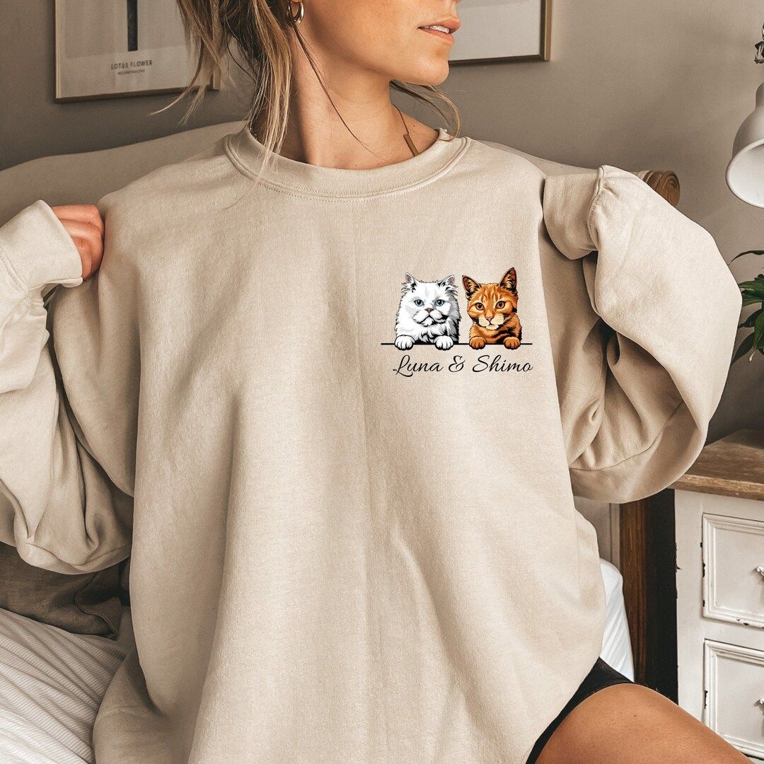 Custom Cat Mom Sweatshirt, Custom Cat Sweatshirt, Personalized Cat Sweatshirt, Cat Lovers Sweatsh... | Etsy (US)