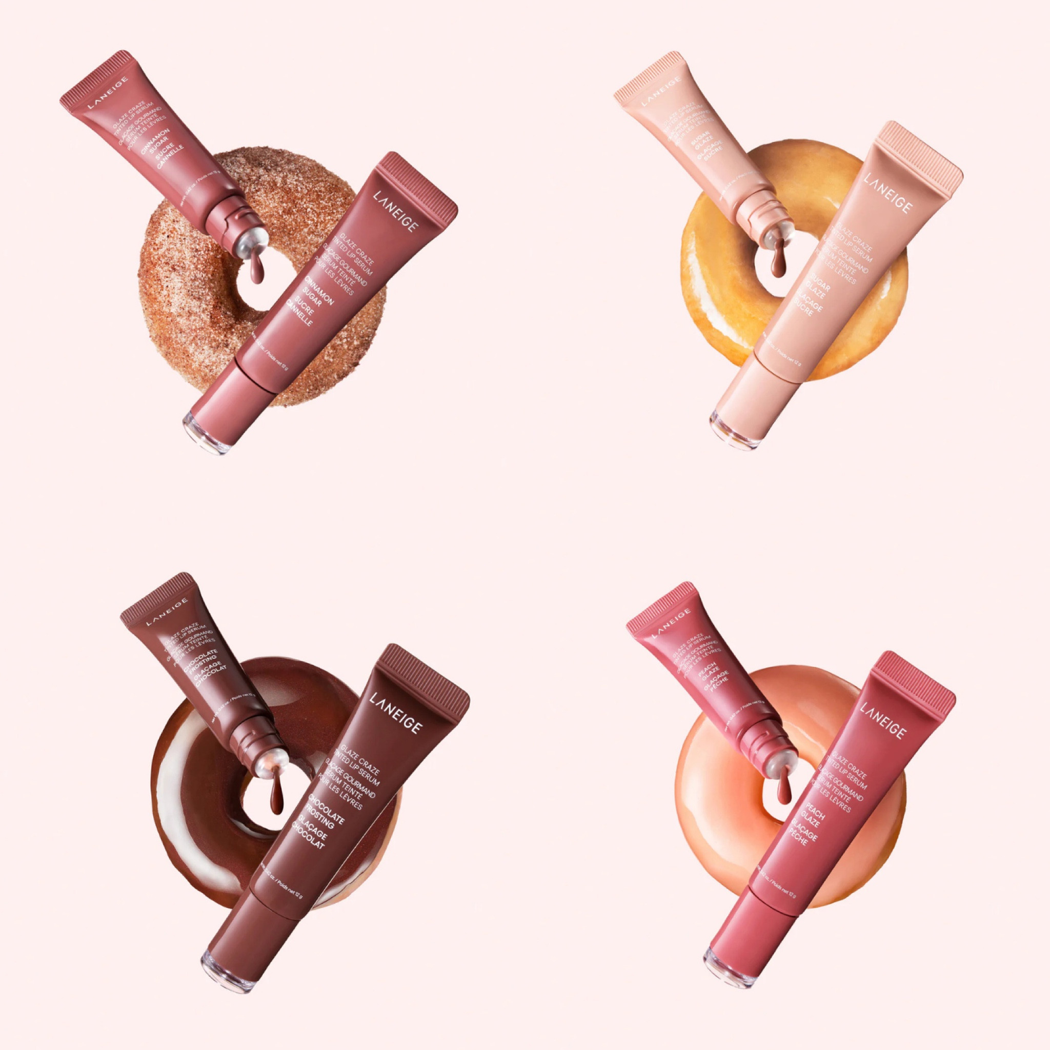 🌟LANEIGE GLAZE CRAZE TINTED LIP SERUM🌟

Ecco i nuovi Lip Serum colorati e nutrienti di @laneige_eu dai golosi ed irresistibili gusti ispirati alle deliziose ciambelle. 

Le 4 versioni sono:
- Cinnamon Sugar - un rosa malva;
- Sugar Glaze - un beige nude;
- Peach Glaze - un corallo pescato;
- Chocolate Frosting - un marrone caldo.

Il prezzo sarà di circa 22 euro ciascuno. Vi incuriosisce questa novità?
#laneige #laneigeeu #laneigeeurope #laneigelipbalm #laneigeglazecraze #laneigetintedlipserum #laneigelipserum 
