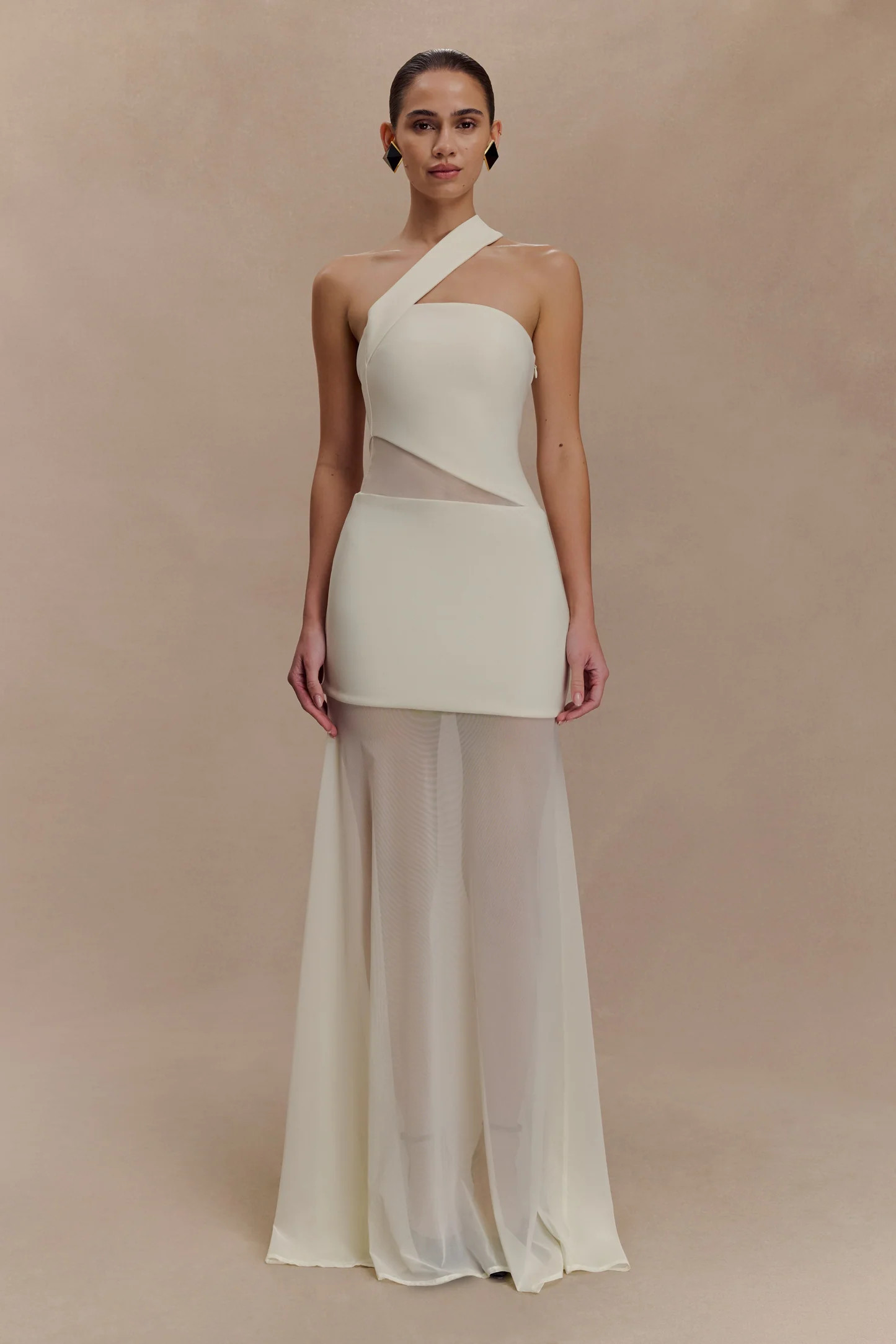 Vashti Cut Out Mesh Maxi Dress - Ivory | MESHKI US