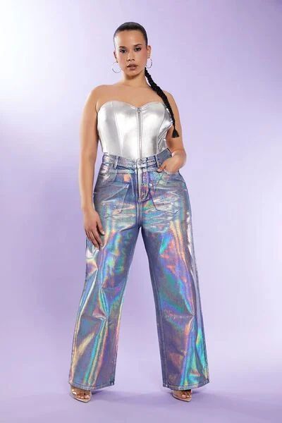 Plus Size Iridescent Baggy Jeans | Forever 21 (US)